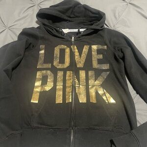 VS pink bling Black Hoodie with Gold Print EUC